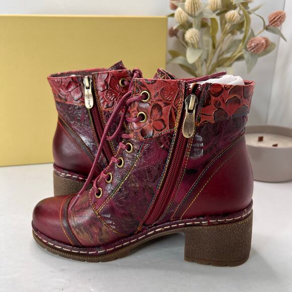 L'Artiste by Spring Step Fallinluv Leather Boot Bordeaux Multi Women 4.5-5 NWB - Picture 6 of 11